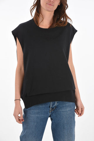 Crew Neck Jersey Tank with Raw Cut Sleeves