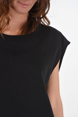 Crew Neck Jersey Tank with Raw Cut Sleeves
