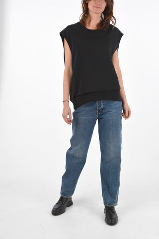 Crew Neck Jersey Tank with Raw Cut Sleeves