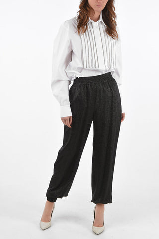 Joggers in Lurex Sfoderati con Elastico in Vita e alla Caviglia