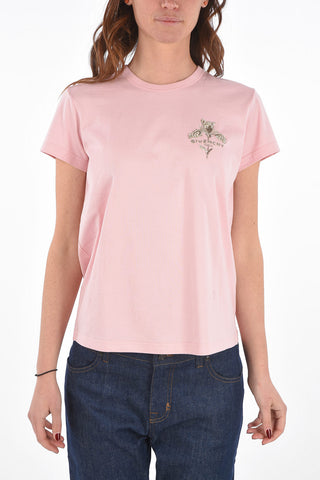 Crew Neck Cotton T-Shirt with Beads Embroidery
