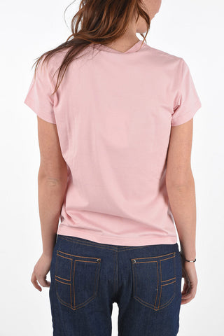 Crew Neck Cotton T-Shirt with Beads Embroidery