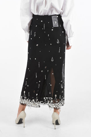 Stretch Tulle Midi Skirt with Applied Crystals