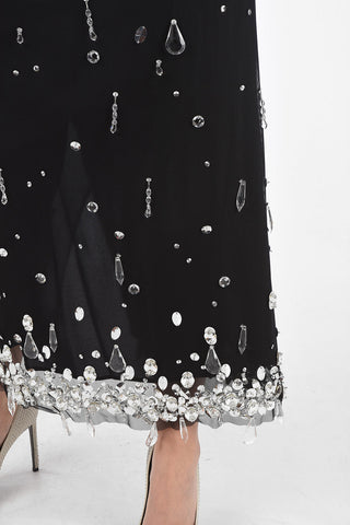 Stretch Tulle Midi Skirt with Applied Crystals