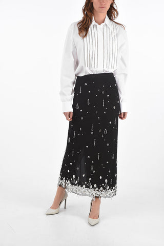 Stretch Tulle Midi Skirt with Applied Crystals