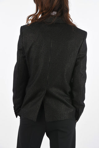 Double-breasted Lurex Pinstriped Blazer with Peak Lapel and Breast-pocket