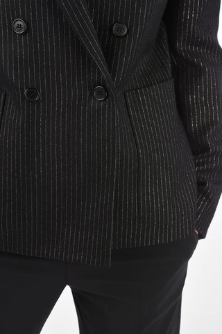 Double-breasted Lurex Pinstriped Blazer with Peak Lapel and Breast-pocket