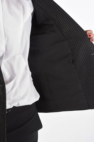 Double-breasted Lurex Pinstriped Blazer with Peak Lapel and Breast-pocket