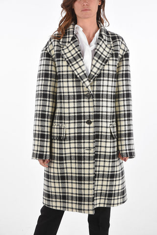 2 Buttons Shetland Check Coat with Flap Pockets