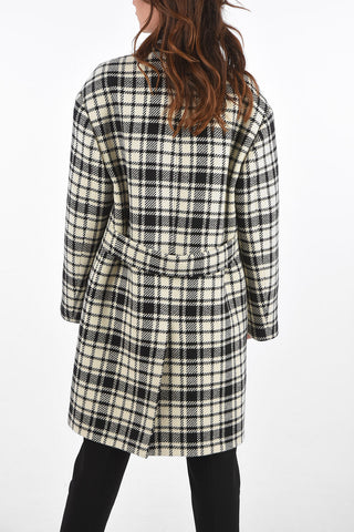 2 Buttons Shetland Check Coat with Flap Pockets