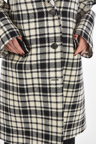 2 Buttons Shetland Check Coat with Flap Pockets