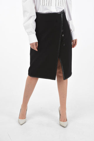 Virgin Wool Longuette with Front Split and Hidden Buttoning