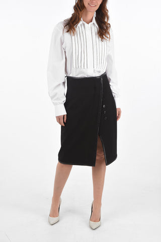 Virgin Wool Longuette with Front Split and Hidden Buttoning