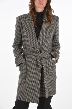 Houndstooth LAISA Coat with Belt and Patch Pockets
