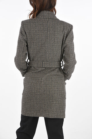 Houndstooth LAISA Coat with Belt and Patch Pockets