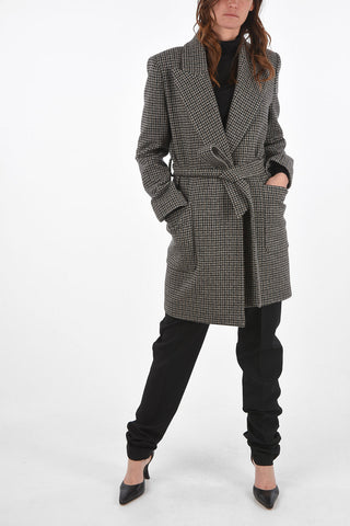 Houndstooth LAISA Coat with Belt and Patch Pockets