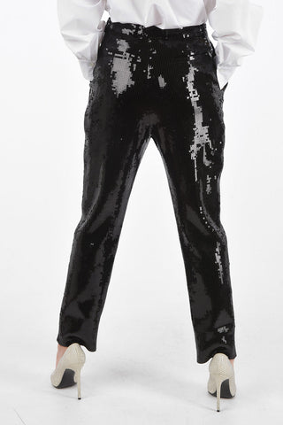 High-waisted Straight Fit Pants with All-Over Sequins