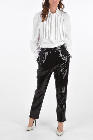 High-waisted Straight Fit Pants with All-Over Sequins