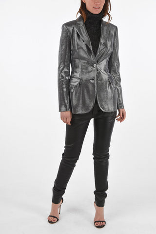 Single-breasted 2 Buttons Lurex Blazer with Peak Lapel