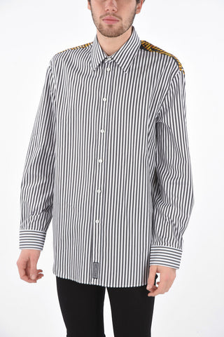 Pinstriped Cotton Shirt with BAROCCO Printed on the Back