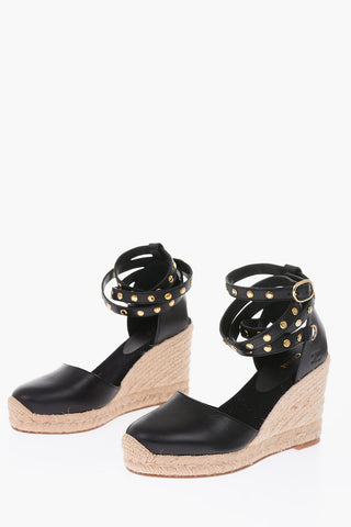 Espadrillas in pelle con zeppa in corda ed borchie TAILLAT 9cm