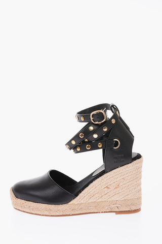Espadrillas in pelle con zeppa in corda ed borchie TAILLAT 9cm