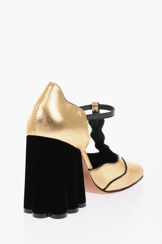 Décolleté T-strap lamé con tacco in velluto 10cm