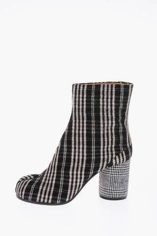 MM22 8.5cm leather and fabric tartan TABI ankle boots