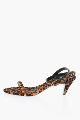 6cm pony studded Ankle-strap sandals