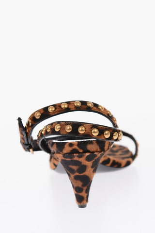 6cm pony studded Ankle-strap sandals