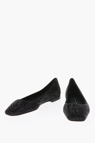 leather rhinestone embellished KANDA Square Toe Ballet flats