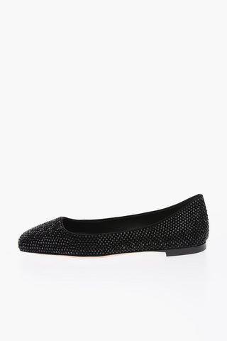 leather rhinestone embellished KANDA Square Toe Ballet flats