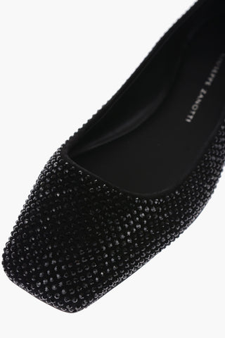 leather rhinestone embellished KANDA Square Toe Ballet flats