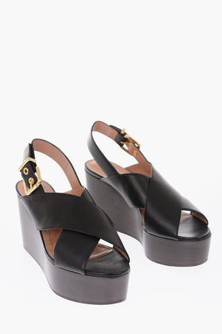9cm leather Wedge sandals
