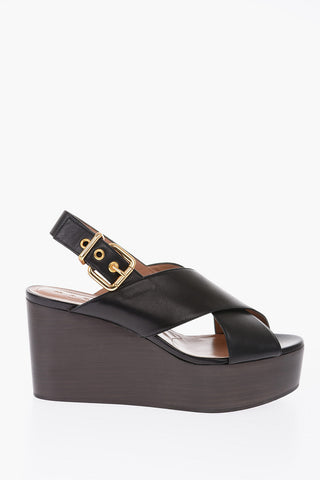 9cm leather Wedge sandals