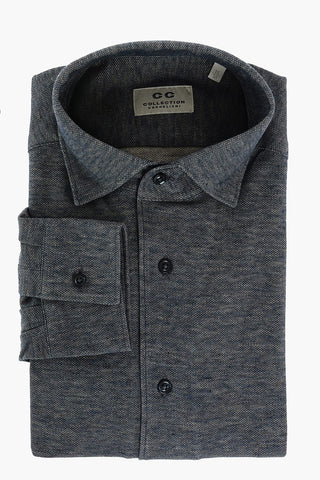CC COLLECTION Camicia Collo Francese in Barleycorn di Cotone