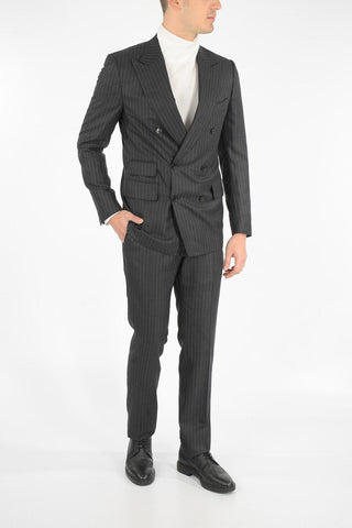 pinstriped center vent peak lapel 3-button double breasted SHELTON suit drop 7R