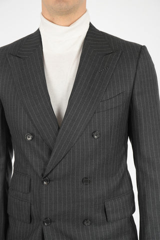 pinstriped center vent peak lapel 3-button double breasted SHELTON suit drop 7R
