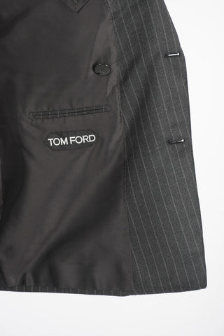 pinstriped center vent peak lapel 3-button double breasted SHELTON suit drop 7R