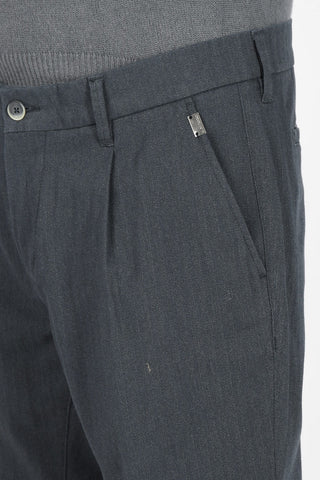 Pantaloni Herringbone in Cotone Stretch