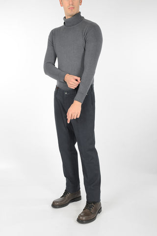 Pantaloni Herringbone in Cotone Stretch