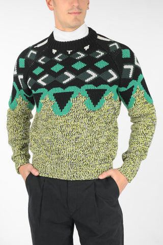 Pullover Girocollo in Lana e Cashmere con Fantasia Geometrica
