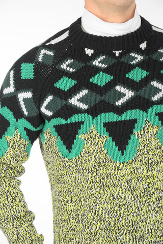 Pullover Girocollo in Lana e Cashmere con Fantasia Geometrica
