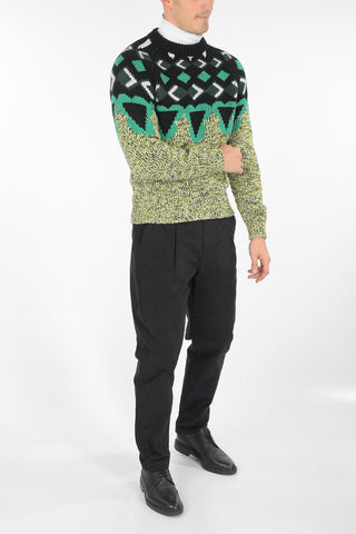 Pullover Girocollo in Lana e Cashmere con Fantasia Geometrica
