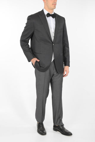 Peak Lapel Suit with Matched Vest and Pinstriped Pants