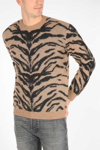 tiger-print crew-neck sweater