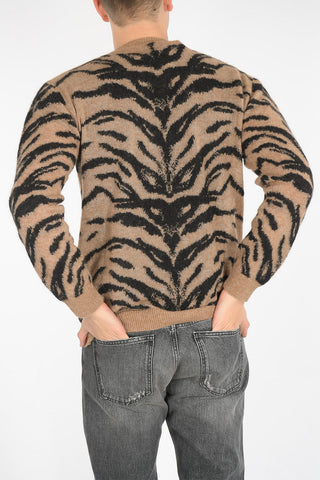 tiger-print crew-neck sweater