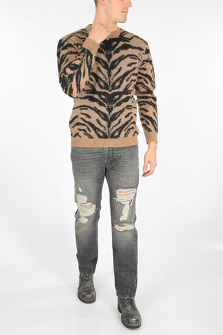 tiger-print crew-neck sweater