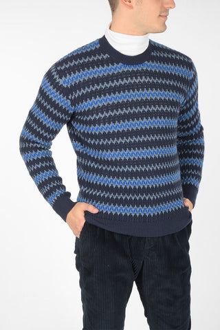 Pullover Girocollo in Lana e Cashmere con Fantasia a Righe Orizzontali