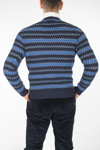 Pullover Girocollo in Lana e Cashmere con Fantasia a Righe Orizzontali